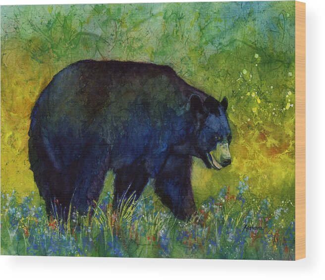 Bear Wood Print featuring the painting Black Bear by Hailey E Herrera