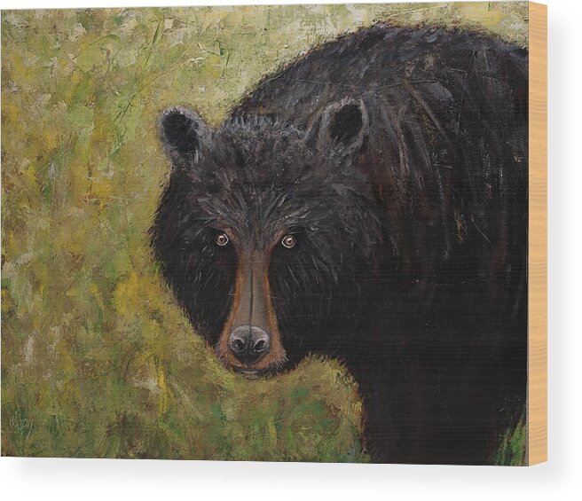 Black Bear Painting Wood Print featuring the painting Black Bear of the Blue Ridge Mountains by Gray Artus