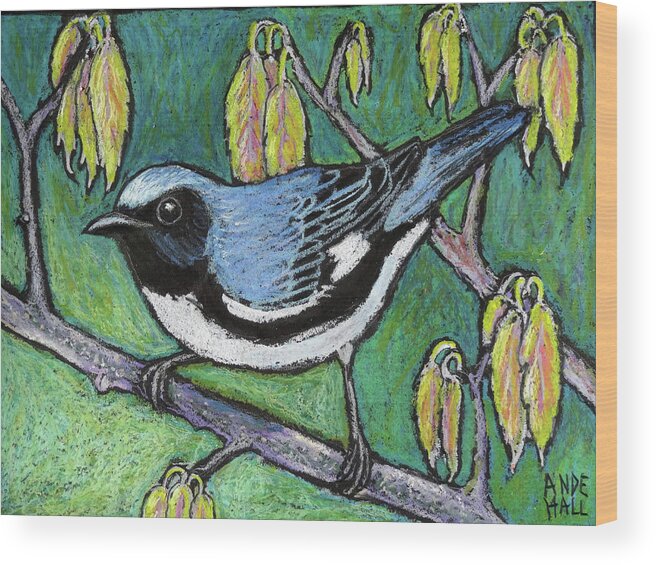 Warbler Wood Print featuring the painting Black Throated Blue Warbler by Ande Hall