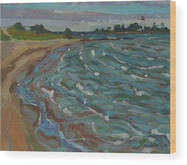 1150 Wood Print featuring the painting Blown Away Southampton Beach by Phil Chadwick