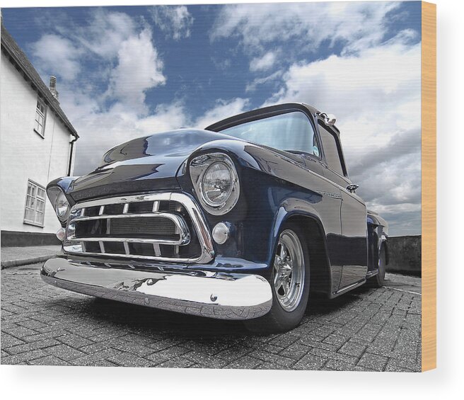Chevrolet Truck Wood Print featuring the photograph Blue 57 Stepside Chevy by Gill Billington