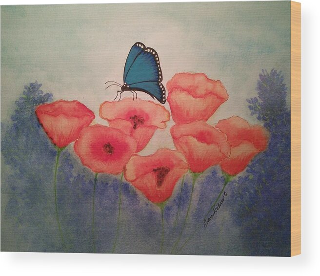 Butterfly Wood Print featuring the painting Blue Butterfly by Susan Nielsen