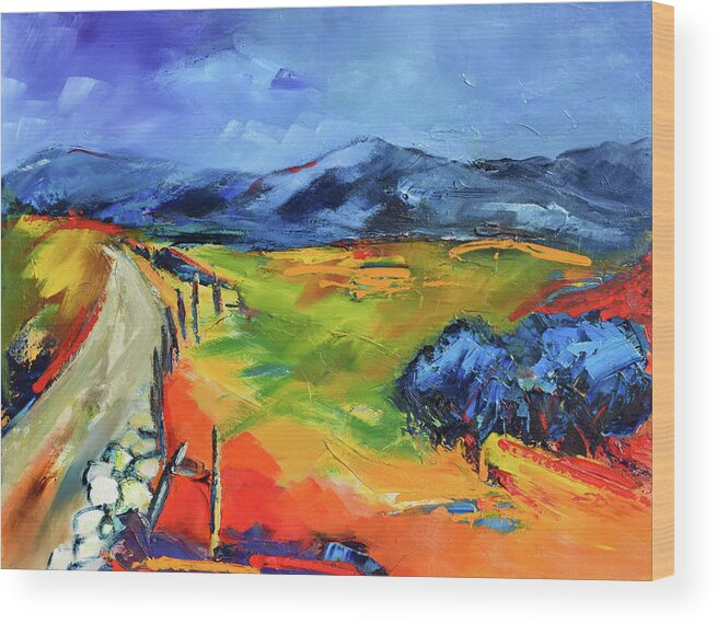 Blue Hills Wood Print featuring the painting Blue Hills by Elise Palmigiani by Elise Palmigiani