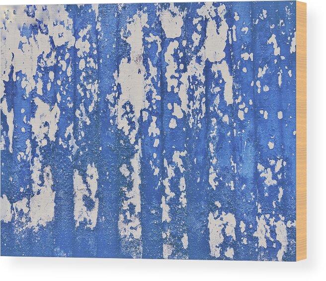 Abstract Wood Print featuring the photograph Blue painted metal by Tom Gowanlock