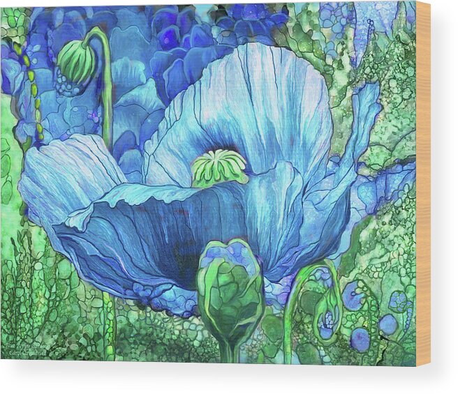 Carol Cavalaris Wood Print featuring the mixed media Blue Poppy Garden by Carol Cavalaris