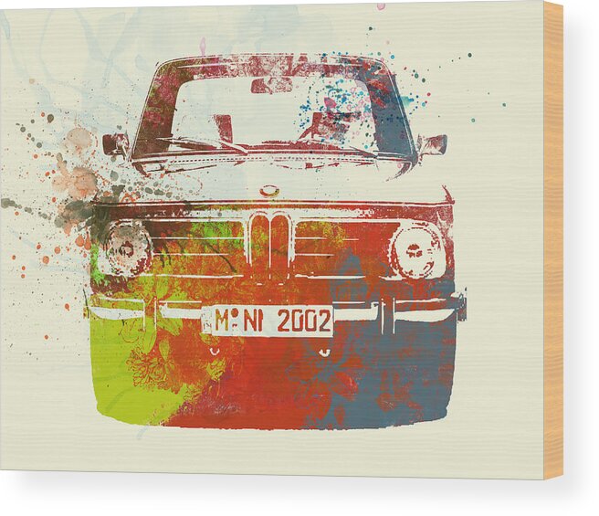 Bmw 2002 Wood Print featuring the painting BMW 2002 Front Watercolor 2 by Naxart Studio