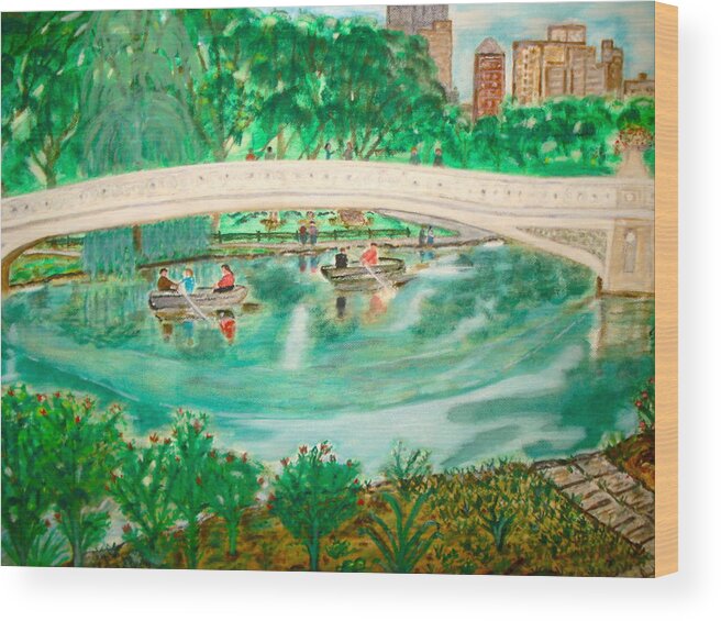 Landscape Wood Print featuring the painting Bow Bridge Central Park by Felix Zapata