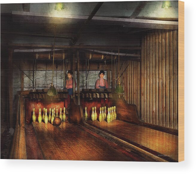 Bowling Wood Print featuring the photograph Bowling - Life in the gutter 1910 by Mike Savad