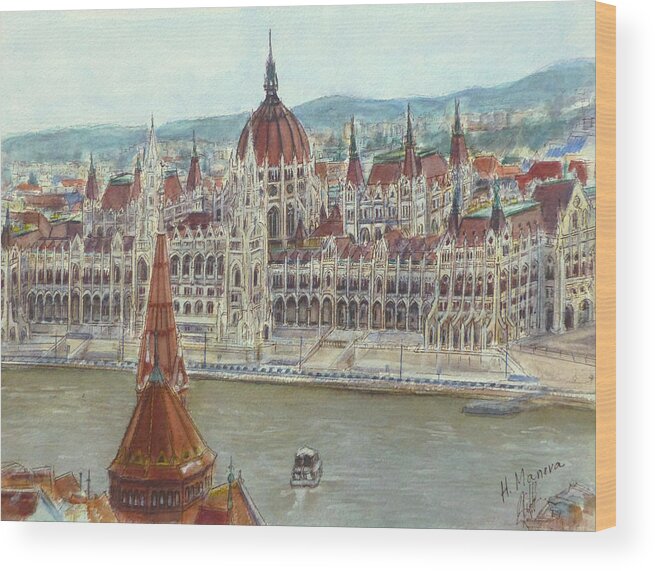 Budapest Wood Print featuring the painting Budapest by Henrieta Maneva