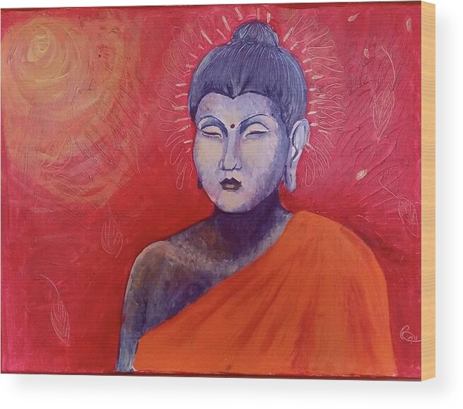 Buddha Buddhism Red Wood Print featuring the painting Buddha in red by Carole Hutchison