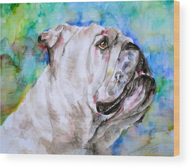 Bulldog Wood Print featuring the painting BULLDOG - watercolor portrait.4 by Fabrizio Cassetta