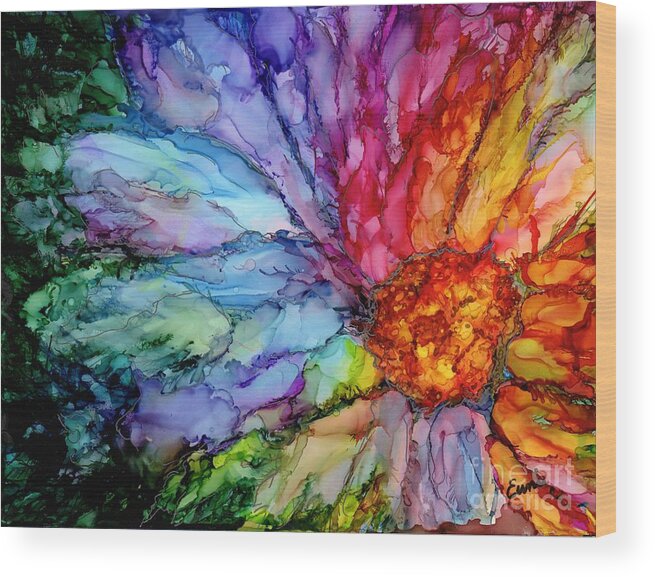 Flower Wood Print featuring the painting Bursting through the Shadows by Eunice Warfel