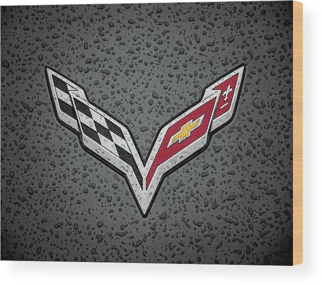 Corvette Wood Print featuring the digital art C7 Badge Black by Douglas Pittman