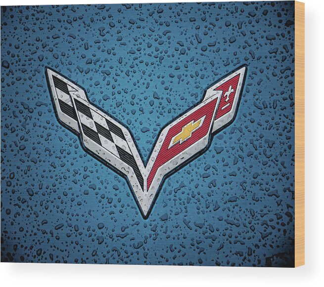 Corvette Wood Print featuring the digital art C7 Badge Blue by Douglas Pittman