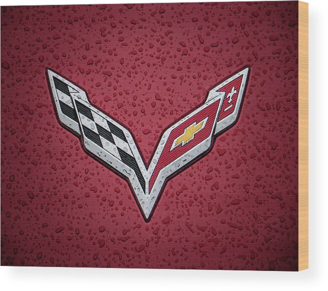 Corvette Wood Print featuring the digital art C7 Badge Red by Douglas Pittman