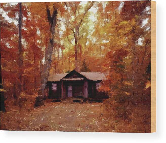 Cabin Wood Print featuring the painting Cabin In The Woods P D P by David Dehner