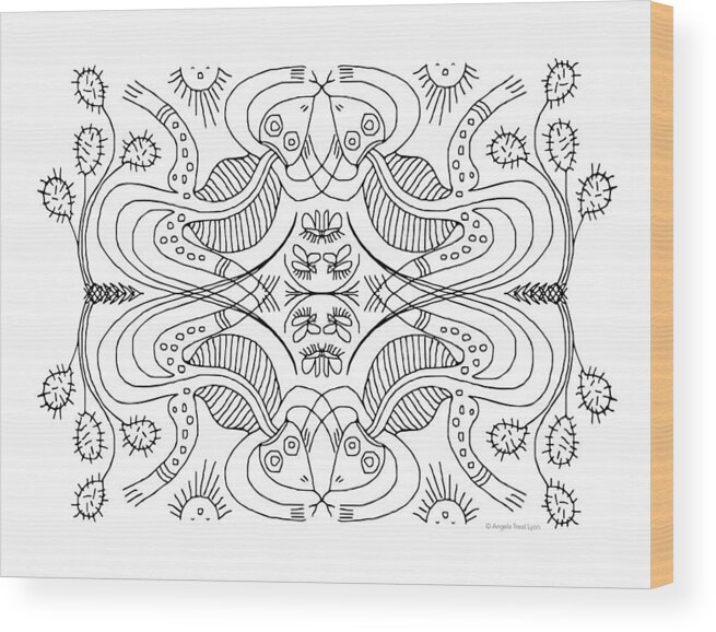 Line Art Wood Print featuring the drawing Cactus Liz by Angela Treat Lyon