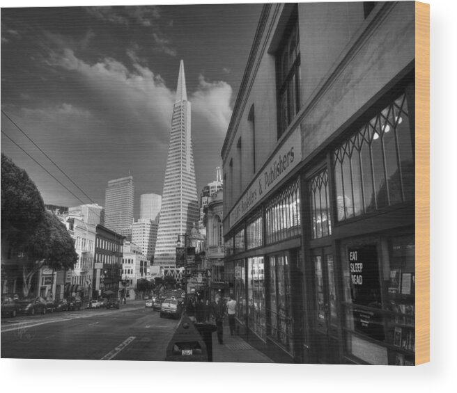 San Francisco California Wood Print featuring the photograph California - San Francisco 009 BW by Lance Vaughn