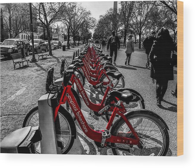 Colorsplash Wood Print featuring the photograph Capital Bikeshare by Chris Montcalmo