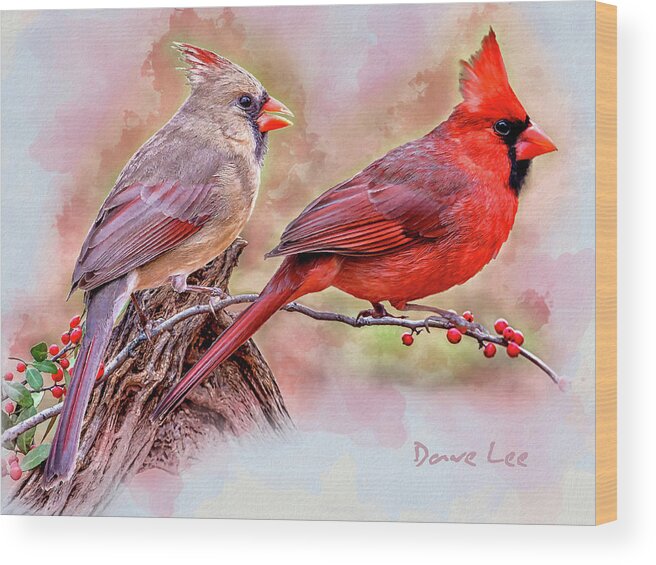 Cardinals Wood Print featuring the mixed media Cardinals - Beloved Songbirds by Dave Lee