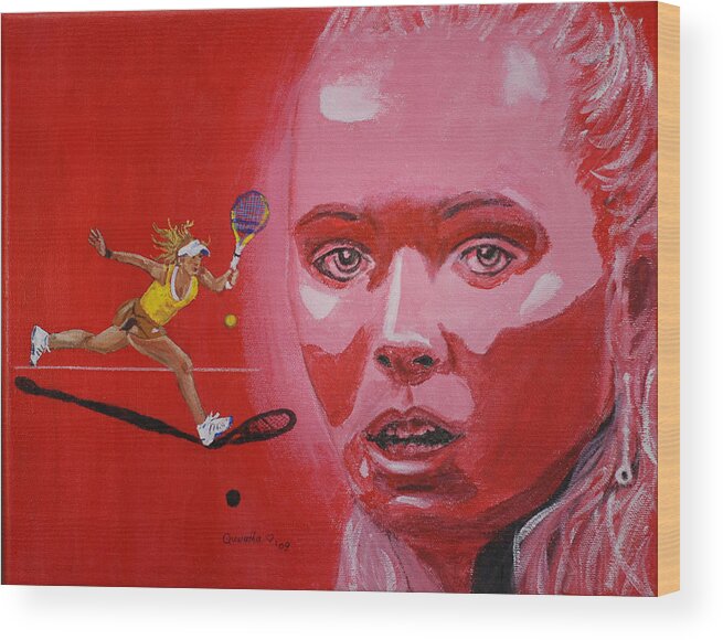 Tennis Wood Print featuring the painting Caroline Wozniacki by Quwatha Valentine