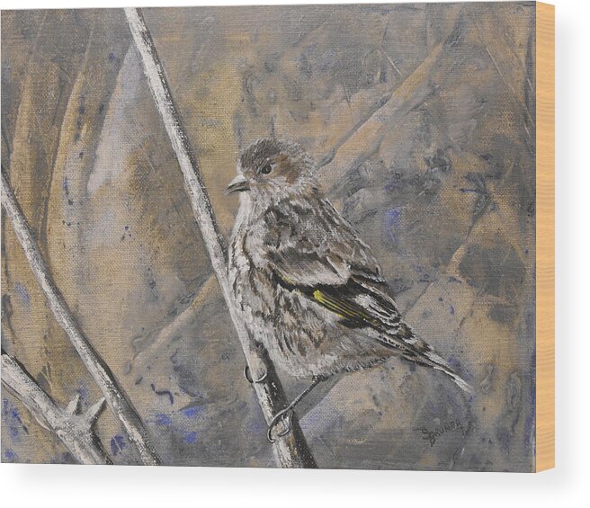 Nature Wood Print featuring the painting Cassin's Sparrow by Susan Bruner