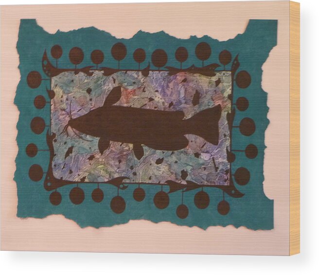 Blue Wood Print featuring the painting Catfish Silhouette by Christopher Schranck