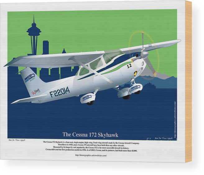 Cessna Wood Print featuring the digital art Cessna Skyhawk 172 by Kenneth De Tore