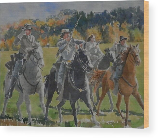 Landscape Wood Print featuring the painting Charge at Nash Farm by Martha Tisdale