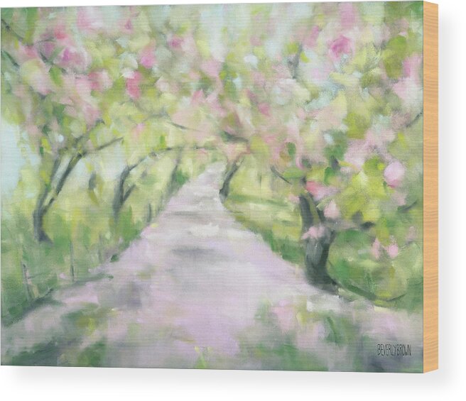 Garden Wood Print featuring the painting Cherry Blossom Bridle Path Central Park by Beverly Brown