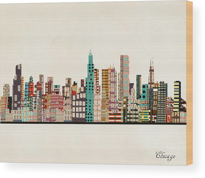 Chicago Wood Print featuring the painting Chicago Illinois Skyline by Bri Buckley