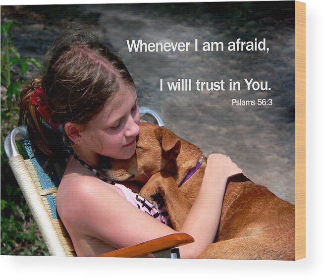 Child And Puppy Psalms Wood Print featuring the photograph Child And Puppy Psalms by Kathy K McClellan