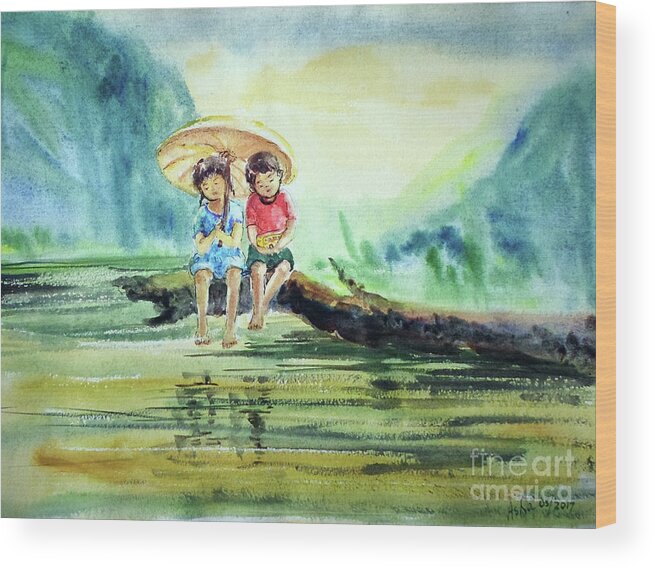 Childhood Wood Print featuring the painting Childhood Joys by Asha Sudhaker Shenoy