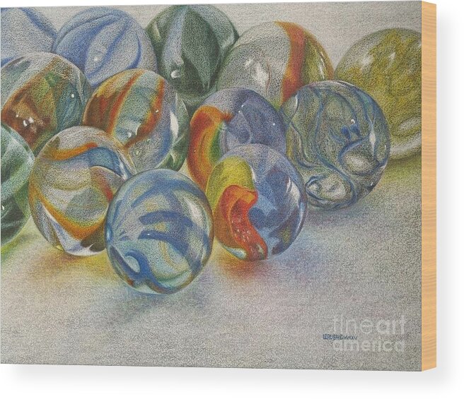 Marbles Wood Print featuring the painting Child's Play by Lisa Bliss Rush