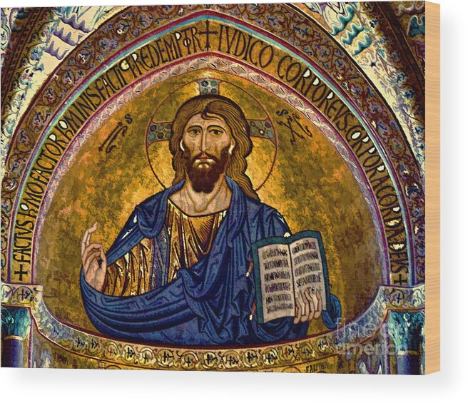 Italy Wood Print featuring the photograph Christ Pantocrator Mosaic by Sue Melvin