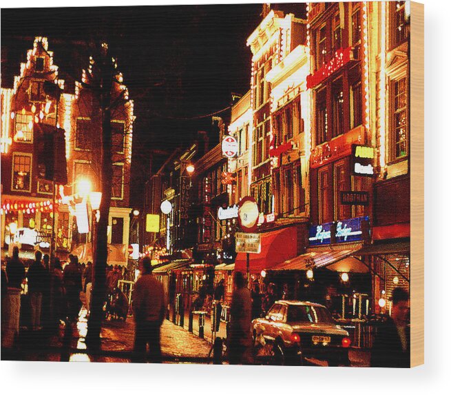 Night Wood Print featuring the photograph Christmas in Amsterdam by Nancy Mueller