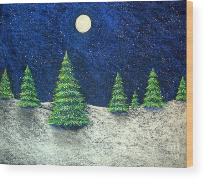 Christmas Wood Print featuring the drawing Christmas Trees in the Snow by Nancy Mueller