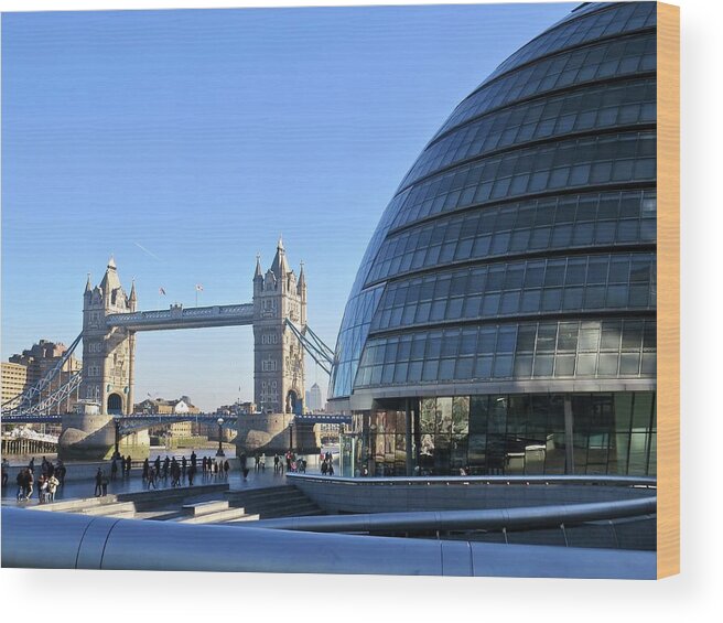 London Wood Print featuring the photograph City Hall and Tower Bridge by Mr Bell Travels