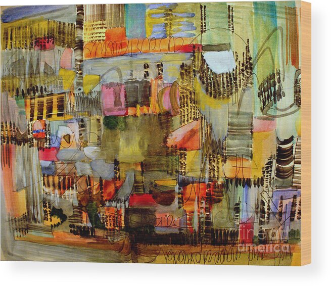 Abstract Cityscape Wood Print featuring the painting City Life by Nancy Kane Chapman