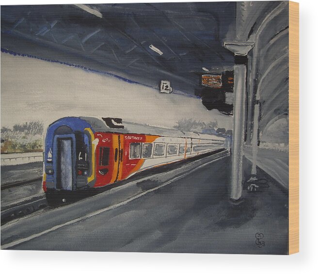 Class 159 Wood Print featuring the painting Class 159 Bristol Temple Meads by Carole Robins