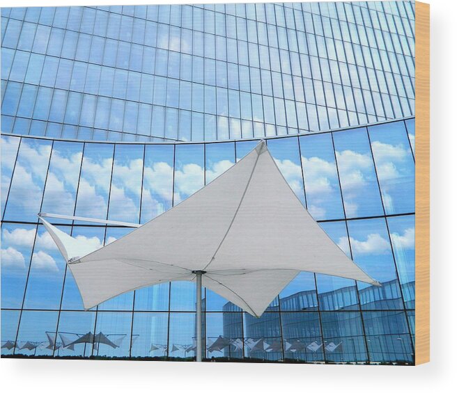 Umbrella Wood Print featuring the photograph Cloud Reflections - Revel Hotel by Arlane Crump