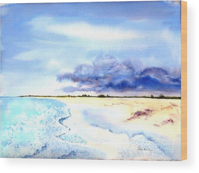 Beach Wood Print featuring the painting Clouds Gathering over Anegada by Diane Kirk
