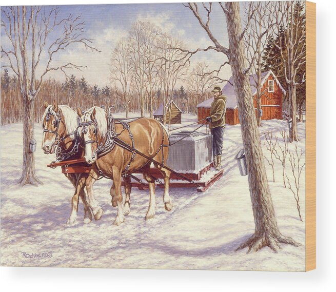 Belgian Horses Wood Print featuring the painting Collecting The Sap by Richard De Wolfe