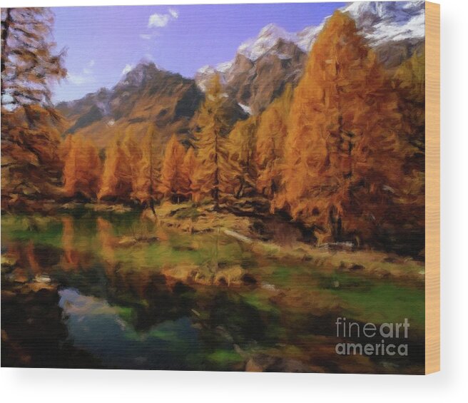 Landscape Wood Print featuring the painting Colorado Nature by Esoterica Art Agency
