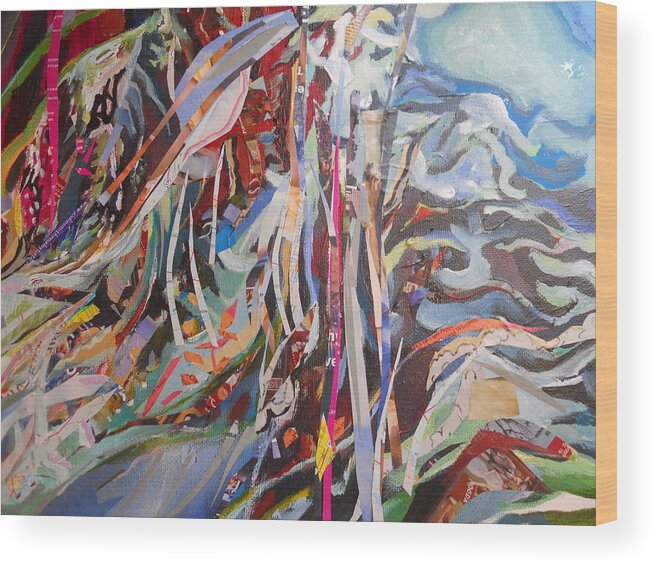 Abstract Wood Print featuring the painting Convergance of a Moment by CD Good