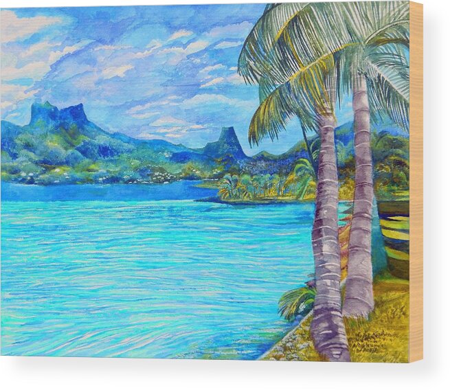 Palms Wood Print featuring the painting Cooks Bay Moorea by Kandy Cross