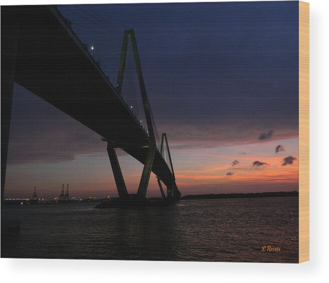 Cooper River Wood Print featuring the photograph Cooper River Bridge At Sunset by Leslie Revels