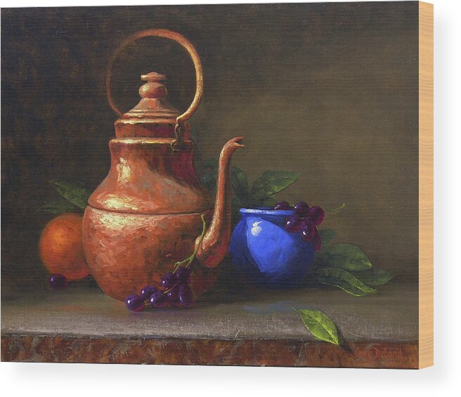 Still Life Wood Print featuring the painting Copper and Cobalt by Cody DeLong