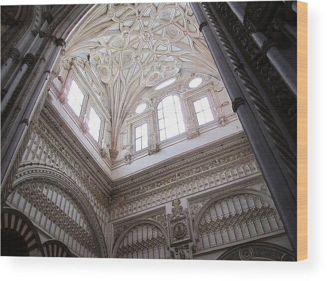  Wood Print featuring the photograph Cordoba Cathedral Ancient Ornate Ceiling IV Spain by John Shiron