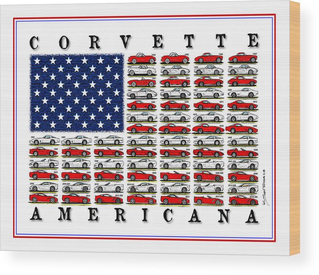  Wood Print featuring the digital art Corvette American Flag by K Scott Teeters